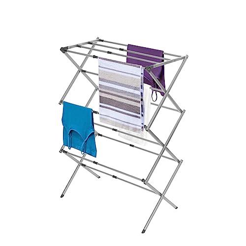 BLACK+DECKER Organization Expandable/Collapsible Clothes Rack. Essential for Camping/Trailers or Anywhere You Air Dry Laundry. Oversized for Multiple Garments, Steel, Gray