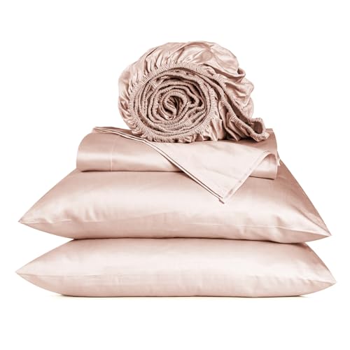 "URBANHUT 800 Series 100% Cotton King Size Sheets, Luxury 4 Piece King Bedsheets, Hotel Sheets Sateen Finish - Better Than Egyptian, 16"" Elasticized Deep Pocket - Blush Pink"