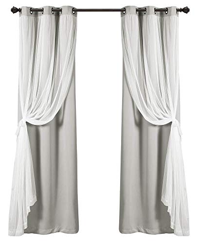 "Lush Decor Sheer Grommet Panel with Insulated Blackout Lining, Room Darkening Window Curtain Set (Pair), 95"" x 38"", Light Gray"