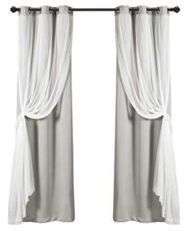 "Lush Decor Sheer Grommet Panel with Insulated Blackout Lining, Room Darkening Window Curtain Set (Pair), 95"" x 38"", Light Gray"