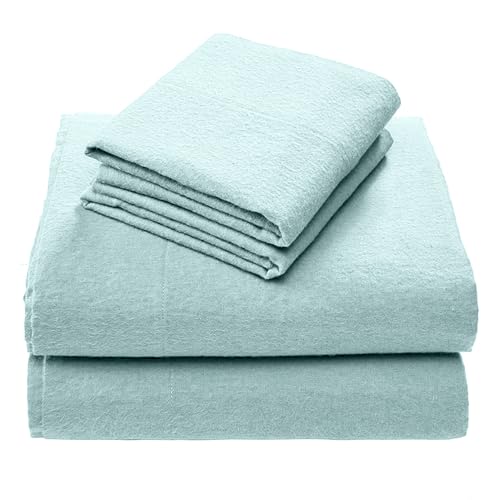 Comfort Spaces Cotton Flannel Breathable Warm Deep Pocket Sheets with Pillow Case Bedding, Queen, Aqua Solid 4 Piece