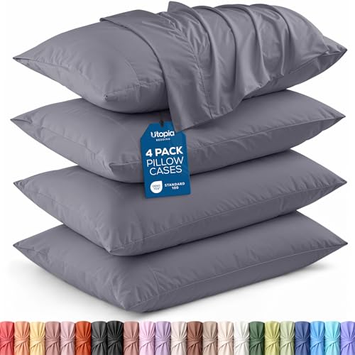 Utopia Bedding Standard Pillow Cases - Pack of 4 - Envelope Closure - Soft Brushed Microfiber Fabric - Shrinkage and Fade Resistant Pillow Covers Standard Size 20 X 26 Inches (Grey)