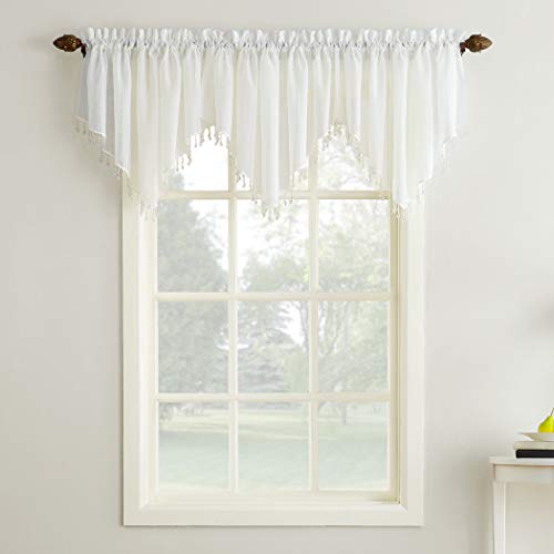"No. 918 Erica Crushed Voile Ascot Beaded Sheer Rod Pocket Curtain Set, 153"" x 24"", Eggshell"