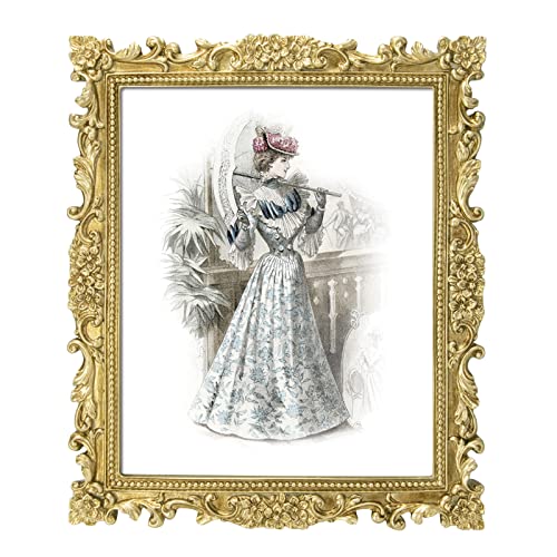 GUOER 8x10 Picture Frames Vintage Photo Frame with Glass Front Antique Picture Frame for Tabletop Wall Hanging (8x10, Shiny Golden)