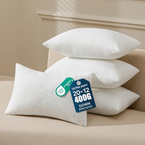Phantoscope Premium 12x20 Throw Pillow Inserts, Ultra-Soft Pillow Inserts with Quilted Air Layer Decorative Indoor Throw Pillows for Couch, Bedroom, Cushion Sham Stuffer, Pack of 4