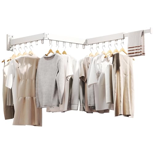 BOQORAD Wall Mounted Collapsible Clothes Drying Rack - Retractable Laundry Hanging Rack