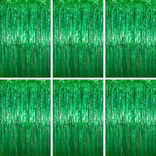 Voircoloria Green Foil Fringe Backdrop Curtains, 3.3x6.6ft, 6pcs - Tinsel Streamers, Birthday Party Decorations, Baby Shower, Gender Reveal, Graduation