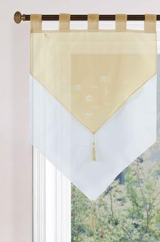 Gardinenbox Panneaux 2023710 Net Curtain H x W 90 x 60 cm Sand Gera Double Layer Voile Loops Panel Hanger