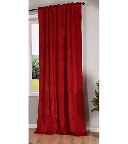 Gardinenbox Milano 20357 Blackout Curtain Velvet Opaque Loop Tape Tunnel Pull-Through Blackout Ironing Tape Can Be Shortened Red 1 Piece HxW 235 x 135 cm