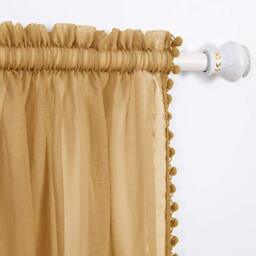 Elegant Comfort Semi-Sheer Pom Pom Tassels Curtains - 2 Panels Set - with 2inch Rod Pocket - Solid Sheer Curtain Drapes for Living Room, Bedroom, W60 X L84, Gold