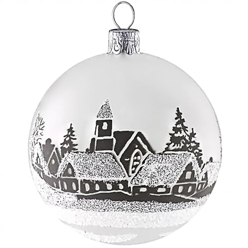 ORNEX Glass Baubles (3 Pack, Ø7cm) - Hand-Blown & Decorated, White, Christmas
