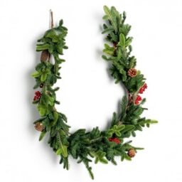 SHATCHI Fir Garland 180cm PE Material Real Garlands With Berries and Pine Cones Touch Holiday Christmas Garland Fire-Resistant Garlands for Door & Christmas Decoration