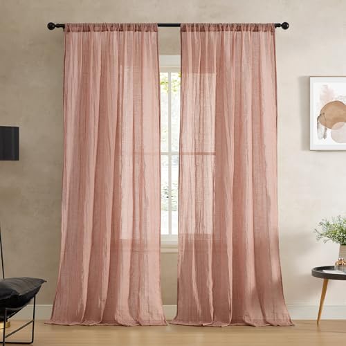 "French Connection - Charter Crushed, Window Curtain, Set of 2 Panels, Semi Sheer, Modern Home D??cor, Drapes for Living Room, Dining Room, Bedroom, Dorm, Measures 50"" x 84"", Rust"