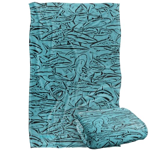 Jq Licensing - Royce Mcclure Great White Shark Woodcut Pattern Silky Touch Super Soft Throw Blanket 91 x 147 Cm