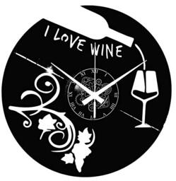 Instant Karma Clocks - I Love Wine Wall Clock – Wine Bottle, Glass & Grapes Theme – Silent No-Ticking - Perfect for Bedroom, Office, Studio, Cabin, Living Room – Unique Decoration
