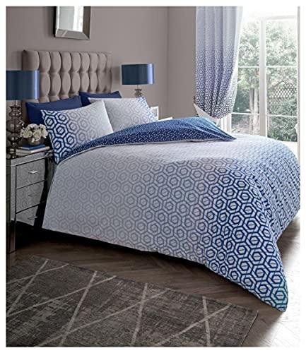 Luxurious Ohari Ombre Bed Set with Duvet Cover and Pillow Cases, Polyester-Cotton, [ Single - Navy ]