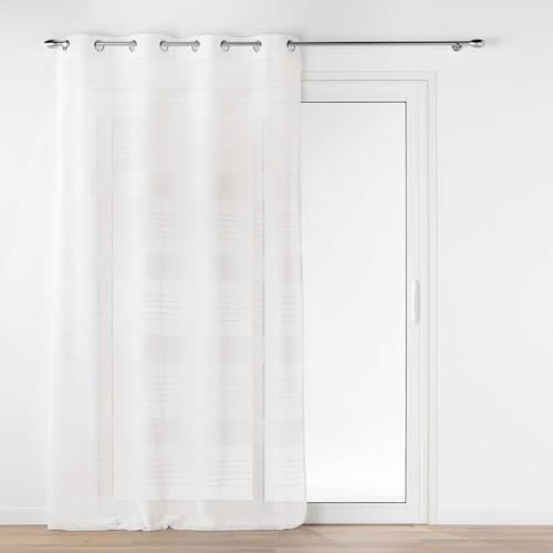 Douceur d'Intérieur, Janice Net Curtain with Eyelets (140 x 240 cm) White Woven Linen Effect