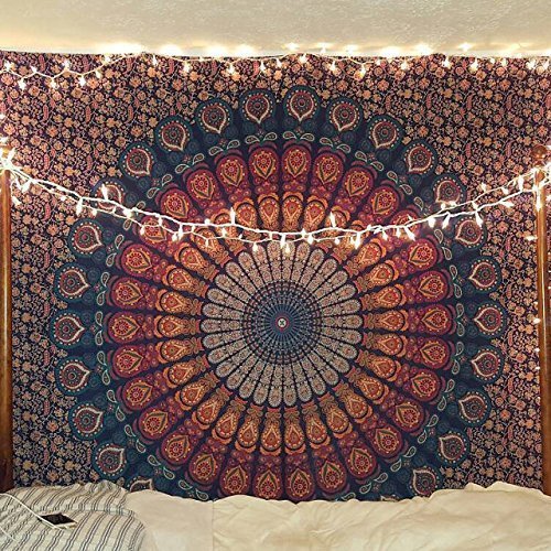 Hippie Mandala Tapestry Wall Hanging Indian Peacock Maditation Gypsy Bohemian Hippie Psychedelic Hippie Room Decor