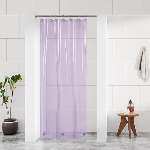 "Barossa Design Clear Lavender Stall Shower Curtain Liner 36"" W x 72"" H - Waterproof Lightweight PEVA Plastic Shower Liner for Small Bathroom, 3 Bottom Magnets & Metal Grommets - Clear Lavender"