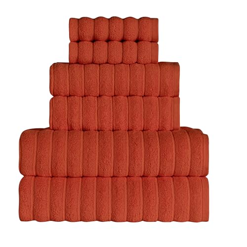 Tedeman Cloud Collection 6-Piece Towel Set - Turkish Towels, 550 GSM Plush, Highly Absorbent, Hotel & Spa Quality, 2 Bath Towels + 2 Hand Towels + 2 Kitchen Towels (Burnt Terracotta, Set of 6 Towels)
