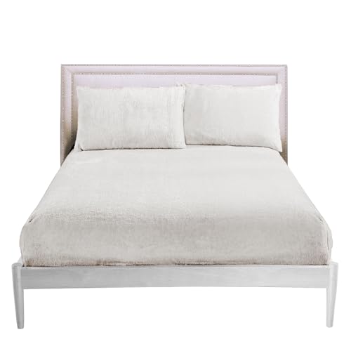GC GAVENO CAVAILIA Fitted Sheet King Size - Soft Teddy Fleece Bedding Winter - Warm Fluffy Anti-Allergy Polyester Bed Sheet (152x203 cm) - Easy Care 25cm Deep Fleece Fitted Sheets King Size,White