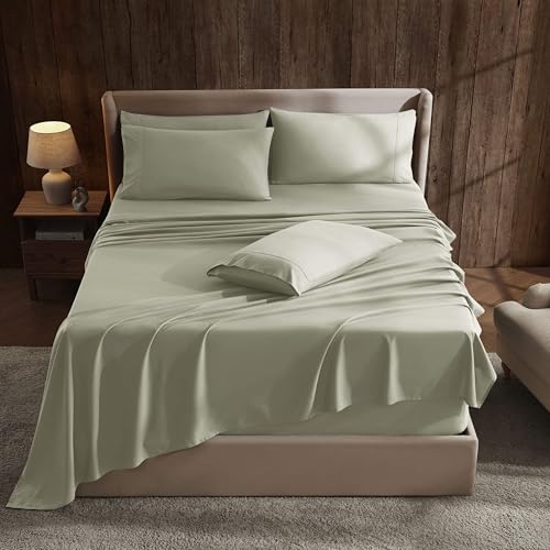 Hearth & Harbor Extra Deep Pocket Full Size Sheets Sets - Fits Mattress 18-24 Inches Deep - Extra Deep Pocket Sheets - 6 Piece Full Size Sheets - Sage Green New