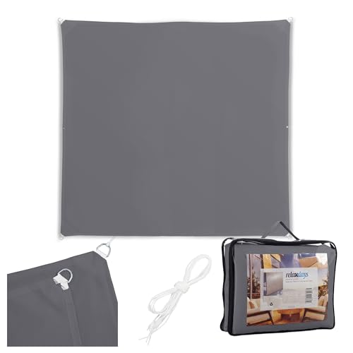 Relaxdays Shade Sail, 5x5 m, polyester, water-repellent, eyelets & guy ropes, square, dark grey