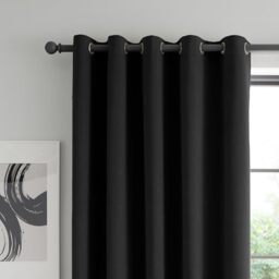 Catherine Lansfield Wilson Velvet Blackout Thermal, 46x54 Inch, Eyelet Curtains, Two Panels, Black