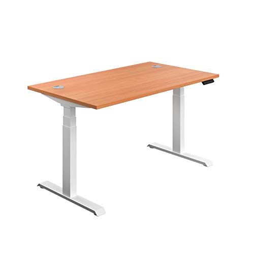 Office Hippo Sit Stand Desk with Electric Twin Motor and Built-in Memory, Engineered Wood, Beech with White Frame, 140 x 80 x 65 to 131 cm