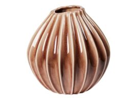 BROSTE Copenhagen Wide Vase L Diameter 30 x Height 30 cm, Ceramic Glossy Reactive Glazed Brown Fawn, Round Decorative Vase Scandinavian Design
