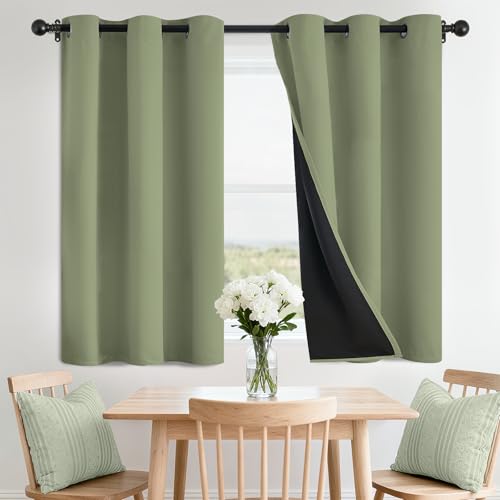SimpleHome Sage 100% Blackout Curtains Room Darkening Living Room 36 Inch - Curtains for Bedroom,Thermal Insulated Grommet Window Drapes,Curtains for Living Room with Black Back,42 x 36 Inch,2 Panels