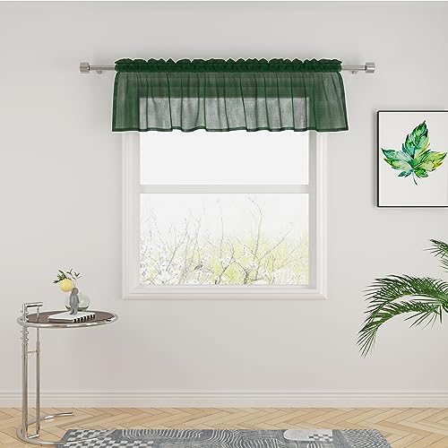 "UPOPO Green Valance 14 inches Long Sheer Curtain Valance Living Room Bedroom Kitchen Over Sink Voile Transparent Valance Curtain Small Short Door Window Treatment 1 Panel Rod Pocket 90""x14"""