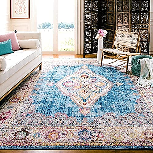 Safavieh Trendy New Transitional Indoor Woven Rectangle Area Rug, Bristol Collection, BTL348, in Blue / Ivory, 155 X 229 cm for Living Room, Bedroom or Any Indoor Space