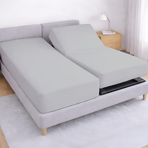 Cottington Lane Split Queen Size Fitted Sheets Only, Hotel Quality Microfiber 15 Inch Deep Pocket Adjustable Bed 2 Twin XL 39 x 80 Bottom Sheets, Ultra Soft, Breathable & Durable,Light Grey