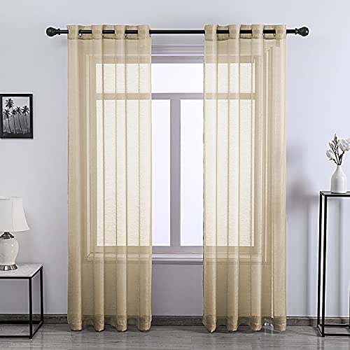 DONREN Taupe Texured Sheer Curtains Living Room Curtain - 96 inch Length Transparent Voile Drapes Grommet Window Treatment 2 Panels