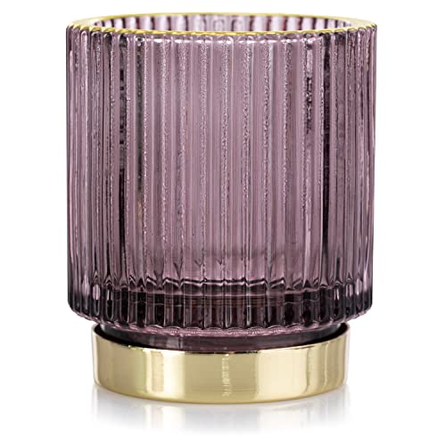 AmeliaHome Glass Tea Light Holder 7 x 8 cm Pompey Purple Gold