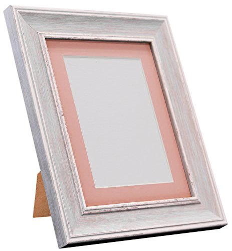 FRAMES BY POST Scandi Vintage Picture Photo Frame, Recycled Plastic, Distressed Blue with Pink Mount, 30 x 40 cm Image Size 12 x 8 Inch