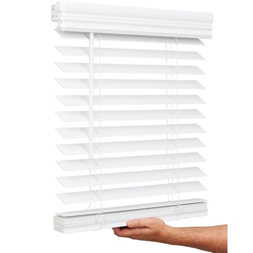 "Lotus & Windoware Cordless, 2 Inch Faux Wood Blind, 22.5"" Wide x 72"" Long, Window Blinds, Blinds & Shades, Blinds for Indoor Windows, Smooth, Bright White - 22.5"" x 72"",Bright White"