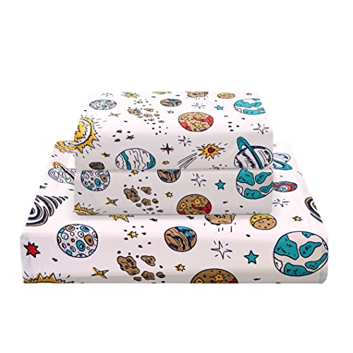 JSD Space Theme Galaxy Kids Full Sheet Set 4 Piece - Soft Printed Microfiber Sheet and Pillowcase Set, OEKO-TEX Certified, 16 inch Deep Pocket, Easy Care
