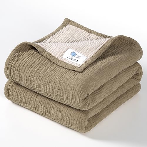 "Lulu moon Muslin Baby Blanket - Cotton Quilt Blankets for Toddlers - Reversible Nursery Crib Blanket for Baby Boys and Girls 47""x47""(Olive)"