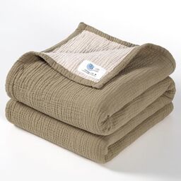 "Lulu moon Muslin Baby Blanket - Cotton Quilt Blankets for Toddlers - Reversible Nursery Crib Blanket for Baby Boys and Girls 47""x47""(Olive)"
