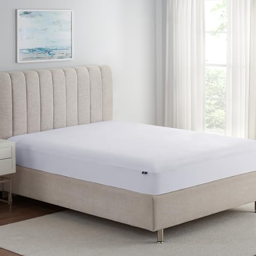 "Serta Soft Top Mattress Topper, 39"" x 80"" Odor-Preventing and Stain-Resistant Waterproof Mattress Protector, 18"" Elastic Deep Pocket for Secure Fit, Twin XL Mattress Pad, White"