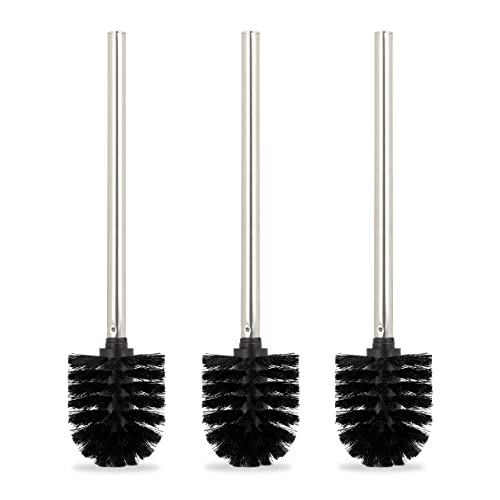 Relaxdays Toilet Brushes, Set of 3, Replacement, Removable Head, Stainless Steel Handle, H x diam. 35 x 8 cm, Black
