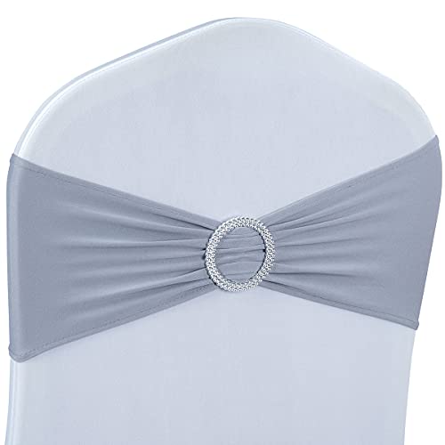 Babenest Spandex Chair Sashes Bows 50PCS Premium Stretch Chair Cover Band with Buckle Slider Universal Elastic Chair Ties for Wedding Party Ceremony Reception Banquet Decoration (Grey)