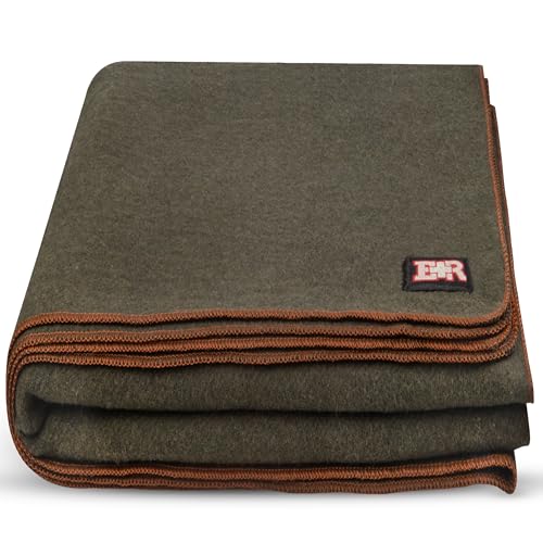 "Ever Ready First Aid Military Wool Blanket - 95% Wool, Washable, Perfect for Outdoors, Picnics, Travel, Car & Bushcraft Emergency Blanket, 96"" x 96"" 6.65 lbs. - Olive Drab Green - Queen Size"