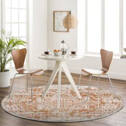 Livabliss Juliette Syracusa Round Carpet 160 cm, Living Room, Dining & Kitchen, Traditional Boho Style, Easy Care Pile, Burnt Orange Beige Pink