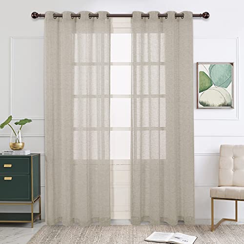 Bonzer Burlap Linen Sheer Curtains for Living Room - Grommet Top Sheer Drapes 84 inches Length Light Filtering Voile Window Curtain for Bedroom, Set of 2 Panels (54 x 84 Inch, Linen)