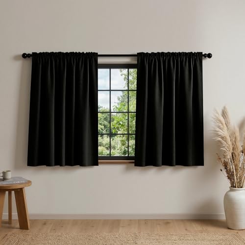 Mrs.Naturall Short Blackout Curtains for Small Windows 34 Inch Wide x 30 Inch Length, Thermal Insulated Half Black Out Curtains for Bedroom
