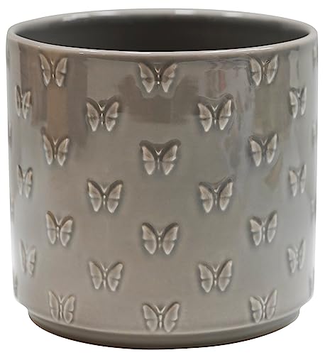 Ivyline Arley Butterfly Planter in Grey - Premium Quality and Waterproof - Stylish Lightweight Indoor Earthenware Houseplant Pot - D17.5cm x H17cm