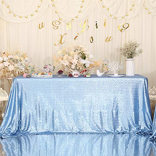 Eternal Beauty Baby Blue Tablecloth, 60x102 Inch Sequin Rectangle Table Cover for Cake Dessert Exhibition Party Birthday Events